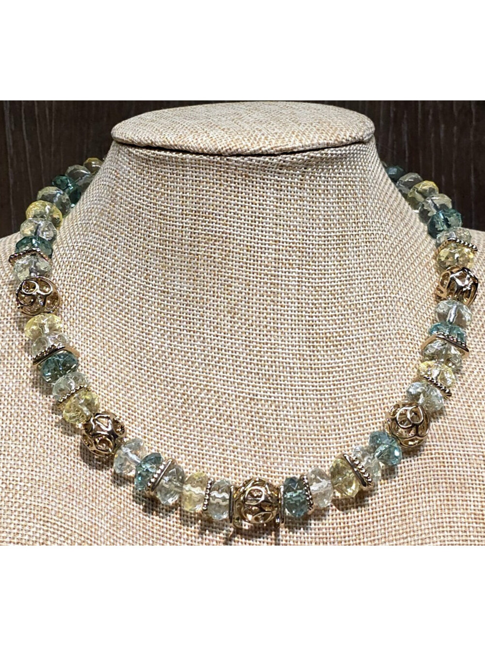 Napier Gold Tone Green Beaded Necklace